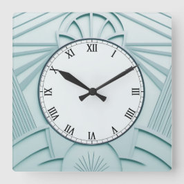 Mint Blue Art Deco Clock - Snyggt Abstrakt Linjer Fyrkantig Klocka