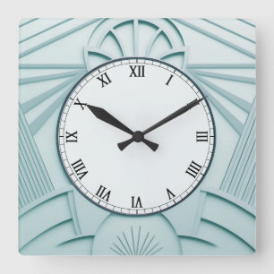 Mint Blue Art Deco Clock - Snyggt Abstrakt Linjer Fyrkantig Klocka