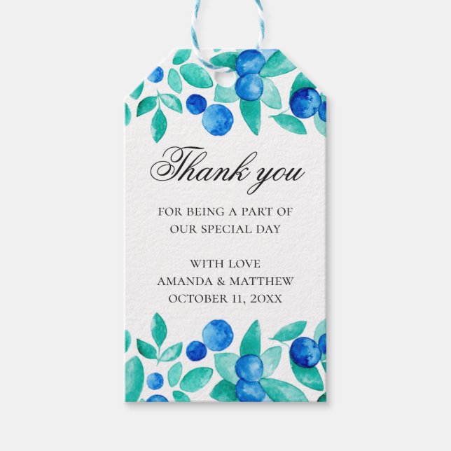 Mint Blue bröllop tackar er. Skogsblåbär Presentetikett (Framsidan)