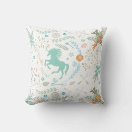 Mint Blue Coral Trendig Unicorn & Blommönster Lumbarkudde