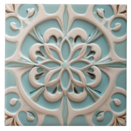 Mint Blue Daisy Flower Faux Relief Boho Blommigt Kakelplatta