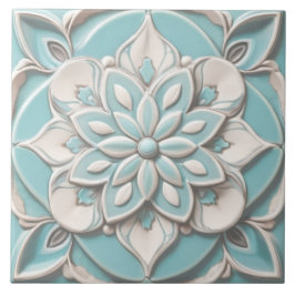 Mint Blue Faux Relief Elegant Blommigt Flower Kakelplatta