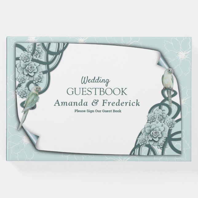 Mint Blue Gräs Grönt Succulents Gästböcker (Framsida)