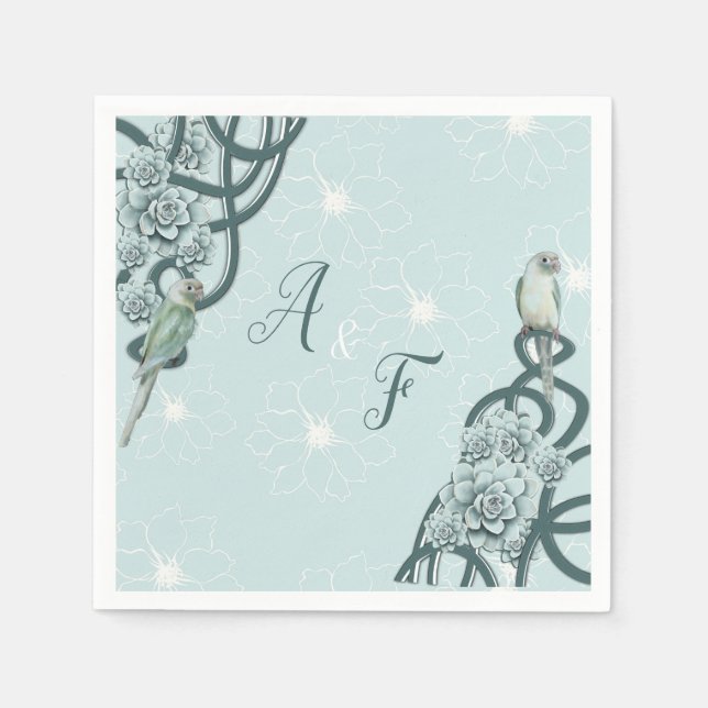 Mint Blue Gräs Grönt Succulents Pappersservett (Framsidan)