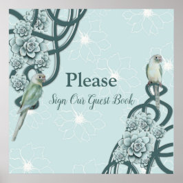 Mint Blue Gräs Grönt Succulents Poster