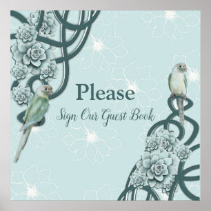 Mint Blue Gräs Grönt Succulents Poster