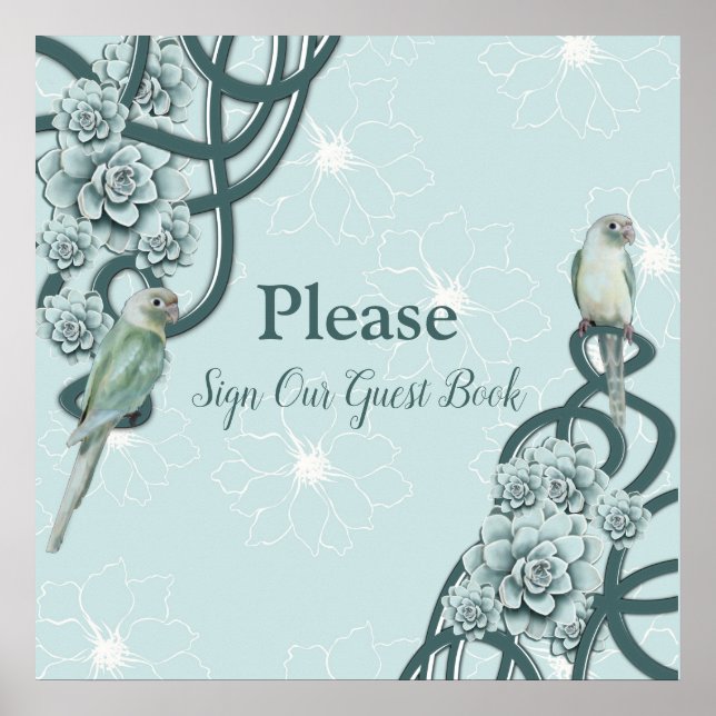 Mint Blue Gräs Grönt Succulents Poster (Framsidan)