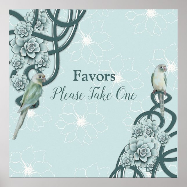 Mint Blue Gräs Grönt Succulents Poster (Framsidan)