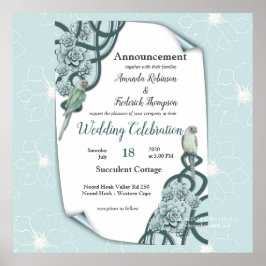 Mint Blue Gräs Grönt Succulents Poster