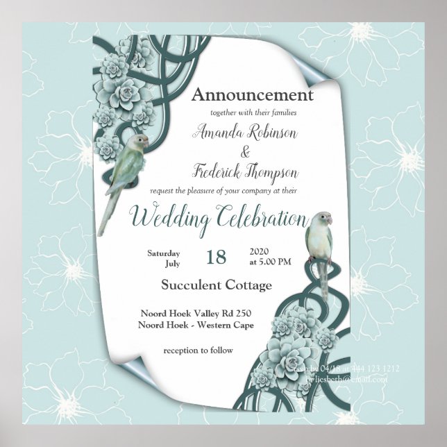 Mint Blue Gräs Grönt Succulents Poster (Framsidan)