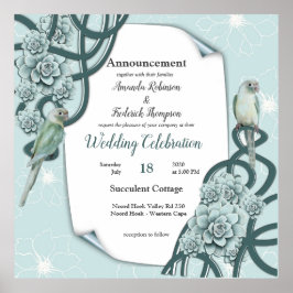 Mint Blue Gräs Grönt Succulents Poster