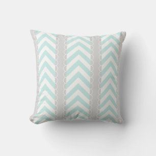 Mint Blue, Grått, White Chevron Rand Mönster Kudde