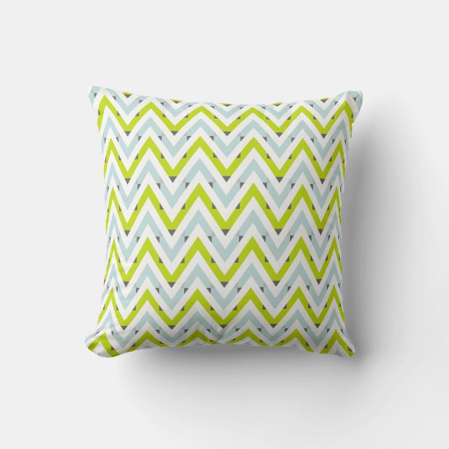 Mint Blue & Grönt Chevron Geometric Mönster Kudde (Framsida)