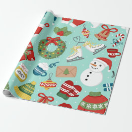 Mint Blue Holiday Snowman Christmas Wrapping Paper Presentpapper