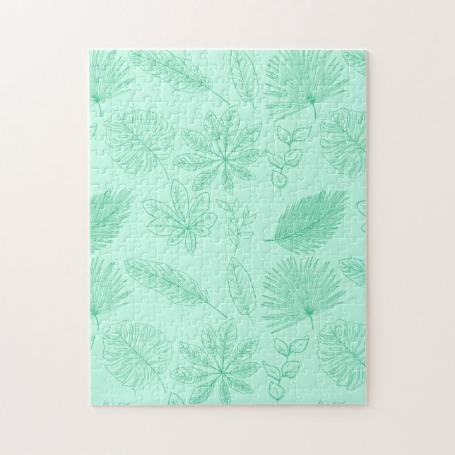 Mint Blue Leaves Pattern Pussel (Vertikal)