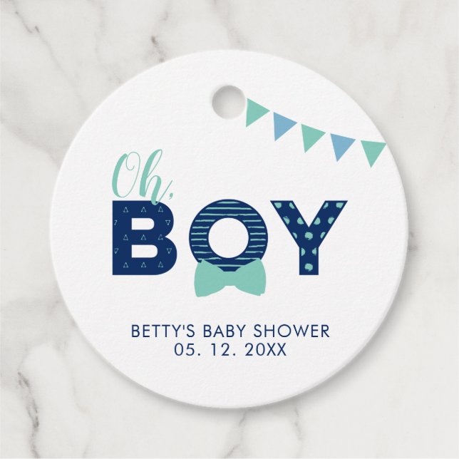 Mint Blue & Navy | Modern Tack för babyskor Gåvor Etiketter (Framsida)