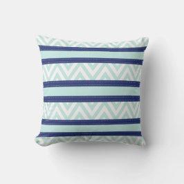 Mint Blue & Navy Rand Chevron Mönster Kudde