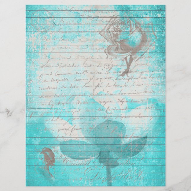Mint blue old handwritting paper and flowers (Framsida)