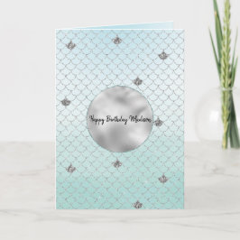 Mint Blue Ombre Silver Glitter Sjöjungfru Kort
