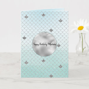 Mint Blue Ombre Silver Glitter Sjöjungfru Kort
