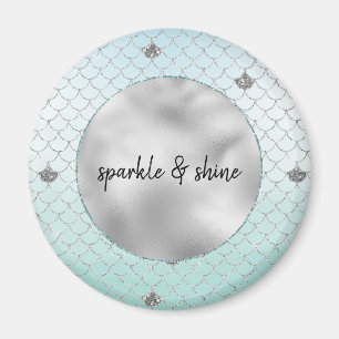 Mint Blue Ombre Silver Glitter Sjöjungfru Magnet