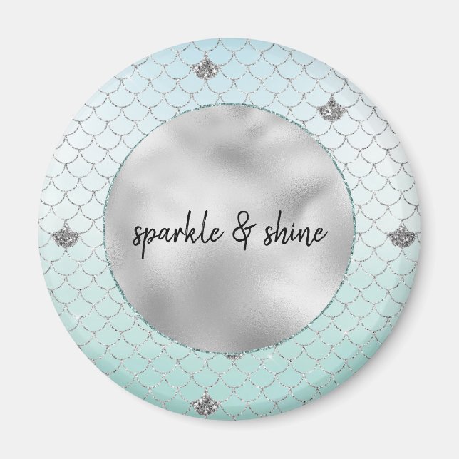 Mint Blue Ombre Silver Glitter Sjöjungfru Magnet (Framsidan)
