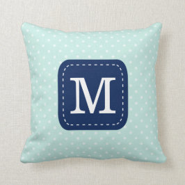 Mint Blue Polka Dot Mönster med Anpassningsbar Mon Kudde