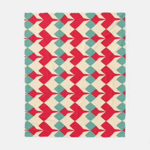 Mint blue, red hjärtans panel mönster. fleecefilt