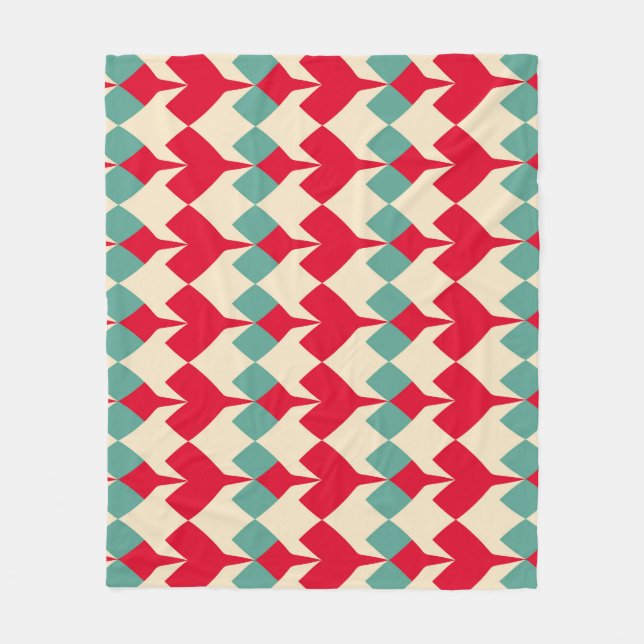 Mint blue, red hjärtans panel mönster. fleecefilt (Framsidan)
