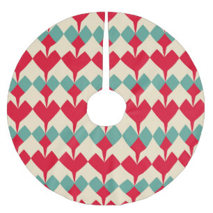 Mint blue, red hjärtans panel mönster. julgransmatta borstad polyester