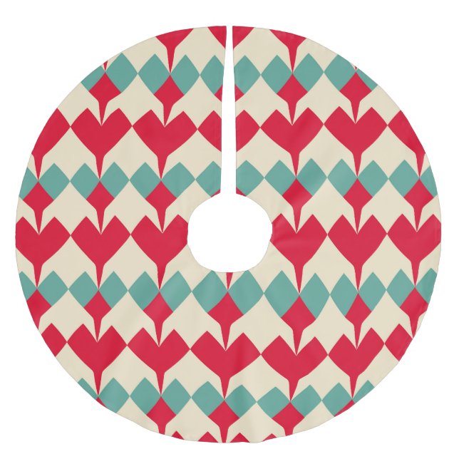 Mint blue, red hjärtans panel mönster. julgransmatta borstad polyester (Framsidan)