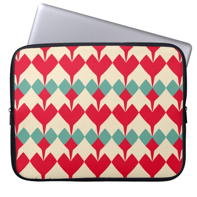 Mint blue, red hjärtans panel mönster. laptop fodral (Framsidan)