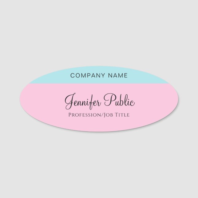 Mint Blue  Rosa - Handskript Namn Namnbricka (Framsida)