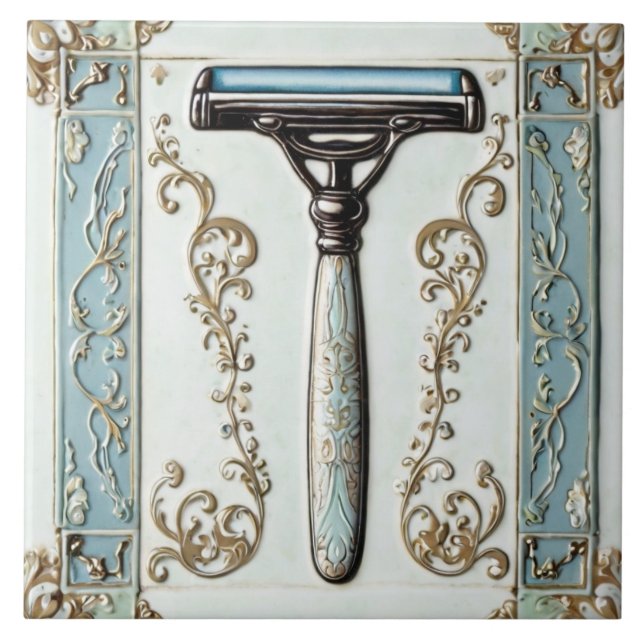 Mint Blue Shaving Razor Shaver Funny Bathroom Kakelplatta (Framsidan)