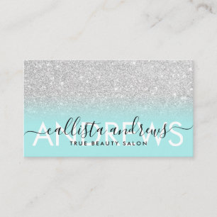 Mint Blue Silver Glitter Ombre Makeup Hair Salon Visitkort