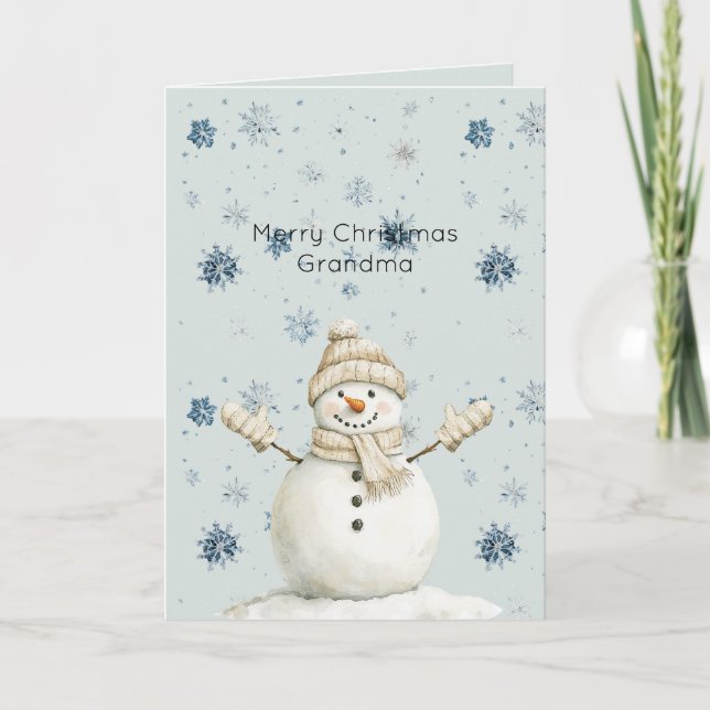 Mint Blue Snowflakes Snowman Christmas Kort (Framsida)