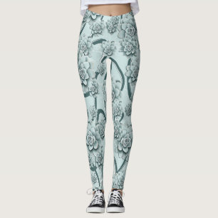 Mint Blue Succulents på Gräs Grönt Trellis Repeat Leggings
