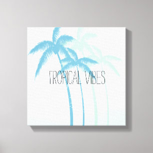 Mint Blue Tropical Handflatan Träd Ombre Canvastryck