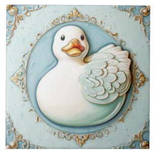 Mint Blue White Cute Rubber Ducky Anka Bathroom Kakelplatta