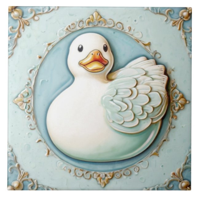 Mint Blue White Cute Rubber Ducky Anka Bathroom Kakelplatta (Framsidan)