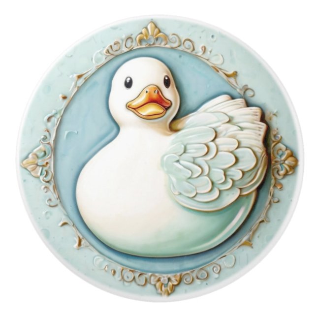 Mint Blue White Cute Rubber Ducky Anka Bathroom Knopp (Framsidan)