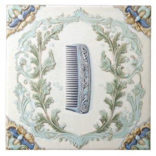 Mint Blue & White Hair Comb Funny Salon Bathroom Kakelplatta
