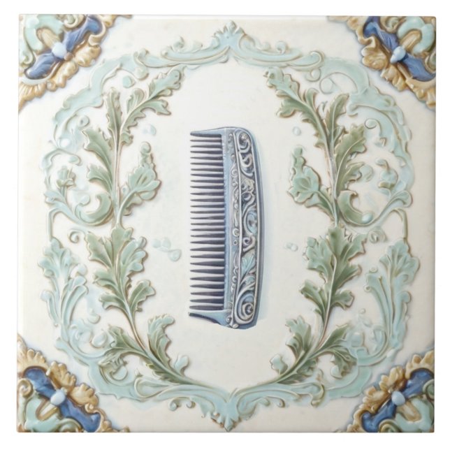Mint Blue & White Hair Comb Funny Salon Bathroom Kakelplatta (Framsidan)