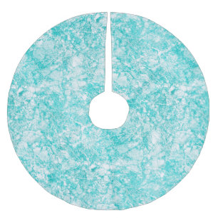 Mint Blue & White Marble Struktur Julgransmatta Borstad Polyester
