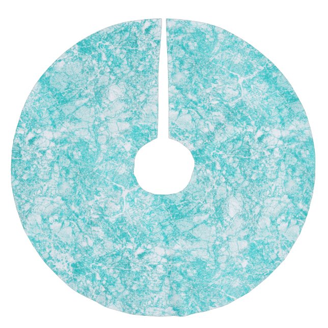 Mint Blue & White Marble Struktur Julgransmatta Borstad Polyester (Framsidan)