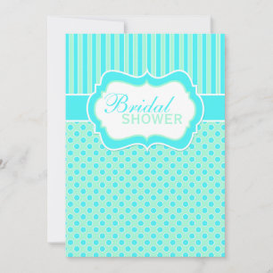 Mint, Blue, White Polka Dot, Rand Shower Inbjudan