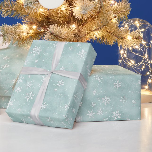 Mint Blue White Snowflakes Christmas Presentpapper (Helgdagar)