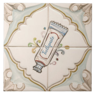 Mint Blue & White Toothpaste Funny Bathroom Tile Kakelplatta