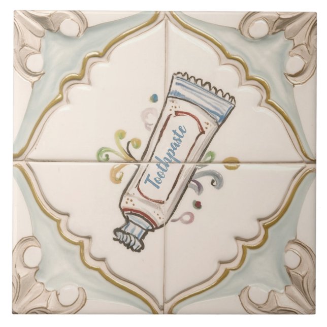 Mint Blue & White Toothpaste Funny Bathroom Tile Kakelplatta (Framsidan)