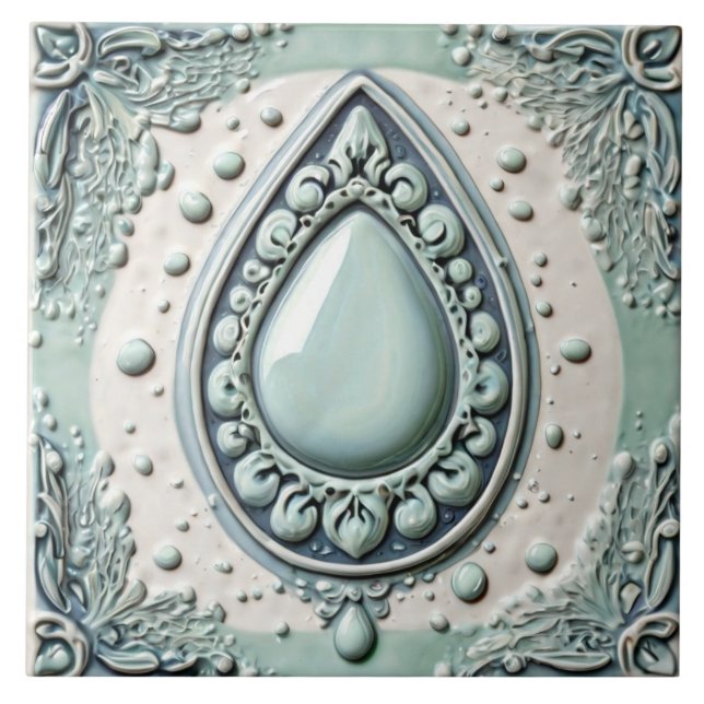 Mint Blue & White Vatten Drop TearDrop Bathroom Kakelplatta (Framsidan)